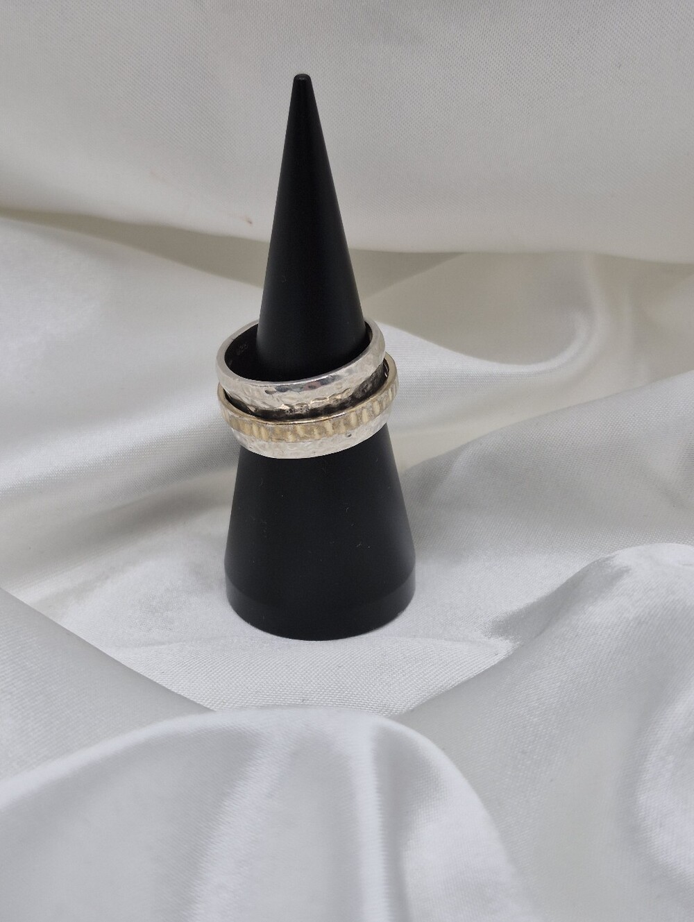 Retired SILPADA Sterling Silv 14K Gold P Spinner Ring Hammered R1476 Signed 10